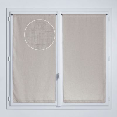 Paire de vitrage tamisant uni poly-lin passe-tringle Gabin beige lin L.120 x l.60cm Rocle