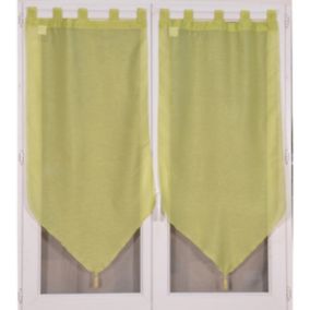 Paire de vitrages anis en pointe avec pompon (2x60x160 cm - Vert clair)