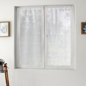 Paire de vitrages brodée de sphères (60x120 cm - Blanc)