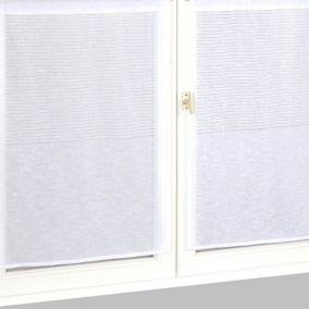 Paire de vitrages parement rayé (60x160 cm - Blanc)