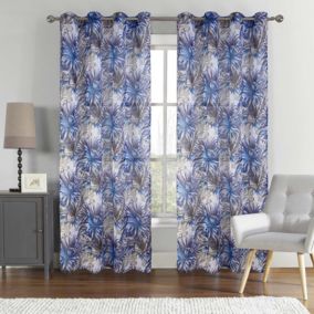 Paire de voilage au style tropical (140x260 cm - Bleu)