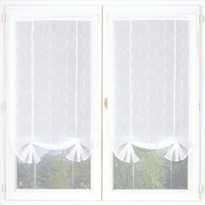 Paire de voilage de vitrage étamine passe-tringle rubans relevables blanc L.200 x l.90cm Dylrev