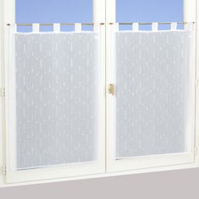 Paire de voilage tamisant étamine à pattes effet fils coupés blanc L.200 x l.70cm Dylrev