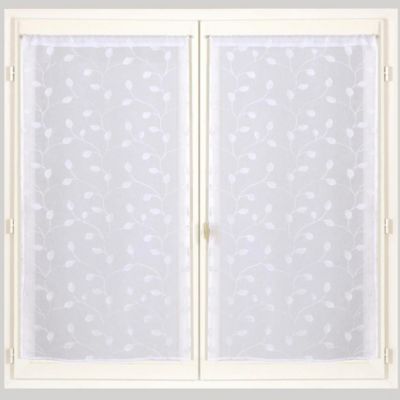 Paire de voilage tamisant étamine passe-tringle broderie feuilles blanc L.90 x l.60cm Dylrev