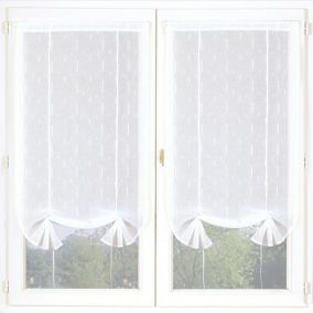 Paire de voilage tamisant étamine passe-tringle rubans relevables blanc L.200 x l.90cm Dylrev