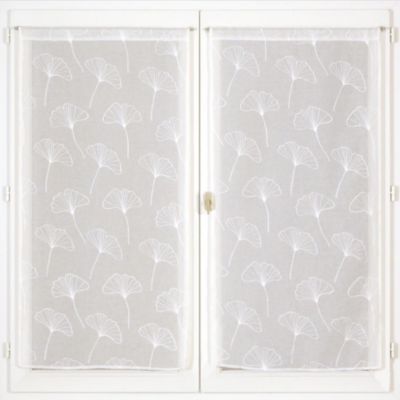 Paire de voilages brodés feuilles ginkgo 60x120cm - Blanc - Prêts à poser avec finition passe-tringle