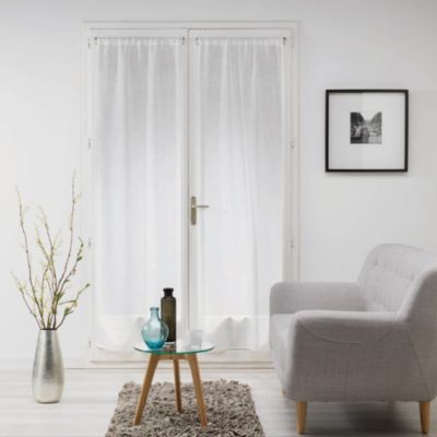 Paire de voilages droits passe-tringle 2 x 70 x 200 cm Effet lin tissé Milza Blanc