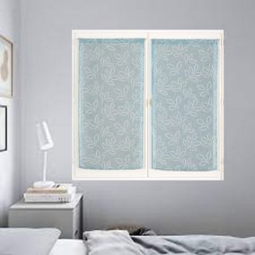 Paire de Voilages Effet Lin Imprimé Gomme 60x90cm Bleu - Dylrev