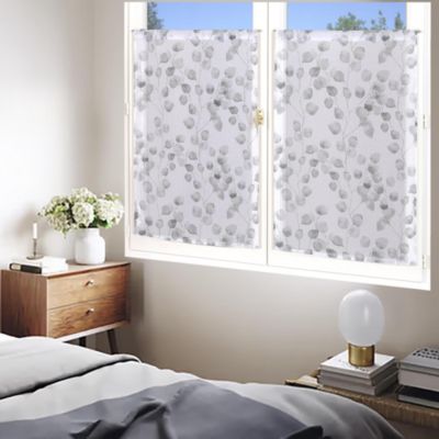 Paire de Voilages Imprimés Feuilles 60x120cm - Finition Passe-Tringle en Perle