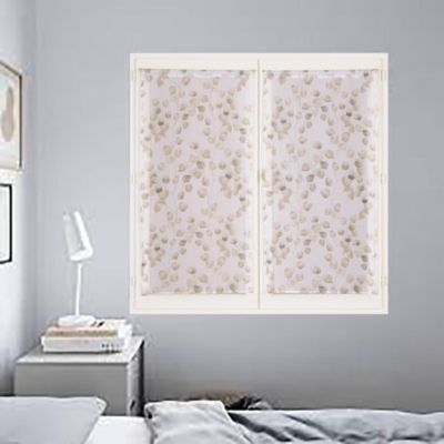 Paire de Voilages Imprimés Feuilles Beige 60x160cm - Finition Passe-Tringle