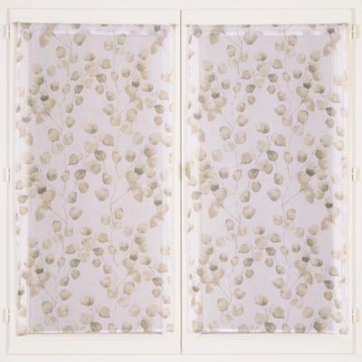 Paire de Voilages Imprimés Feuilles Beige 60x160cm - Finition Passe-Tringle