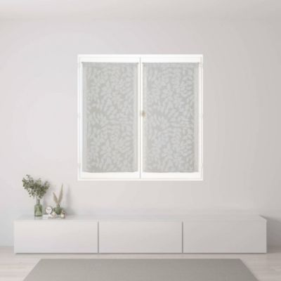 Paire de voilages imprimés feuilles gris 60x90cm - Finition passe-tringle