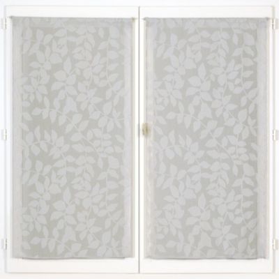 Paire de voilages imprimés feuilles gris 60x90cm - Finition passe-tringle