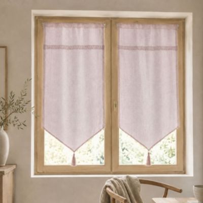 Paire de voilages à parement en macramé cœurs (45x120 cm - Vieux rose)
