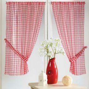 Paire petits voilages à carreaux rouges normands (90x200 cm - Rouge)