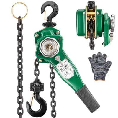 Palan à Levier Manuel 1.5t, Hauteur de Levage 2.8m, Chaîne G80 en Acier au Carbone, Crochet Orientable à 360 degrés