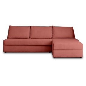 Palmira - canapé d'angle droit - 4 places - convertible couchage quotidien - matelas 14 cm - en velours côtelé - Lisa Design