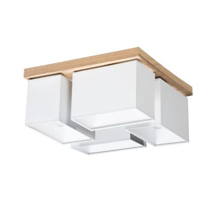 Paloma Plafonnier 4xE27 Max.25W Chêne huilé/Abat-jour en Tissu Gris