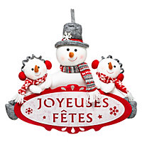 Pancarte Joyeuses fêtes en feutrine avec bonhommes de neige