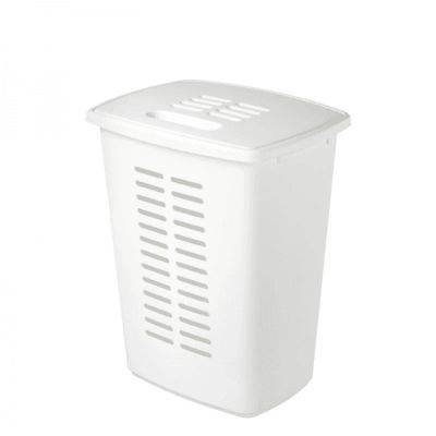 Panière à linge sale grand volume 60 litres avec poignées - Blanc
