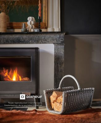 Panier à bûches en rotin gris avec anse L.37 X l.50 x H.42 cm, Dixneuf Java
