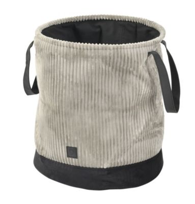 Panier à bûches ou granulés en velours côtelé gris et noir avec anses L.41 X l.41 x H.48 cm, Dixneuf Duveo