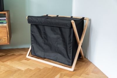 Panier à linge 3 compartiments l.69 x H.56,5 x 33 cm, noir et bambou, Wenko Ecori