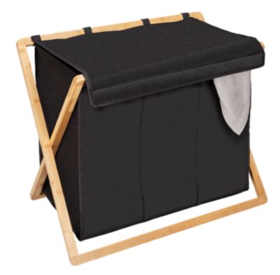 Panier à linge 3 compartiments l.69 x H.56,5 x 33 cm, noir et bambou, Wenko Ecori