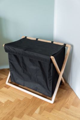 Panier à linge 3 compartiments l.69 x H.56,5 x 33 cm, noir et bambou, Wenko Ecori