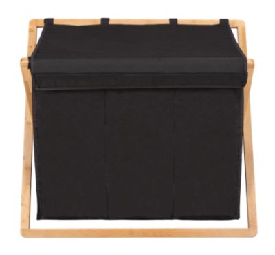 Panier à linge 3 compartiments l.69 x H.56,5 x 33 cm, noir et bambou, Wenko Ecori