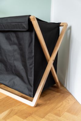 Panier à linge 3 compartiments l.69 x H.56,5 x 33 cm, noir et bambou, Wenko Ecori