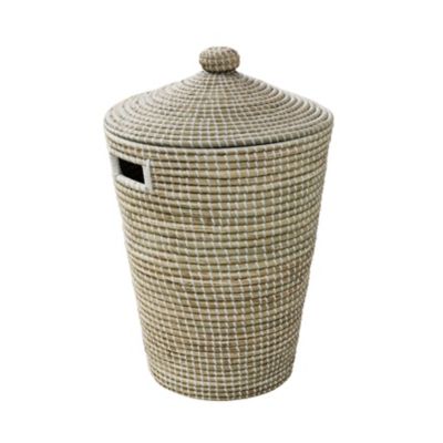 Panier à linge 44 litres en jonc de mer et polyester blanc l.53 x P.50 x H.65 cm GoodHome Bonetta