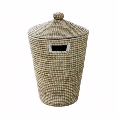 Panier à linge 44 litres en jonc de mer et polyester blanc l.53 x P.50 x H.65 cm GoodHome Bonetta