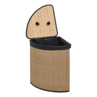 Panier à linge angle bambou et noir 48L avec couvercle l.37 x H.50 x P.49,5 cm, 5Five Simply Smart