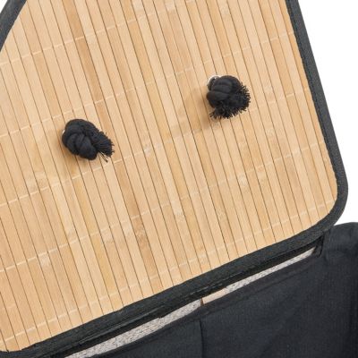 Panier à linge angle bambou et noir 48L avec couvercle l.37 x H.50 x P.49,5 cm, 5Five Simply Smart