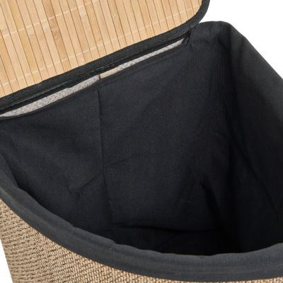 Panier à linge angle bambou et noir 48L avec couvercle l.37 x H.50 x P.49,5 cm, 5Five Simply Smart