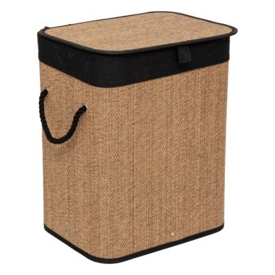 Panier à linge bambou et noir 60L avec couvercle l.30 x H.50 x P.41,5 cm, 5Five Simply Smart