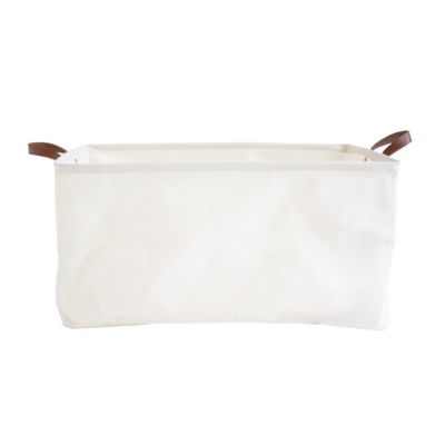 Panier à linge blanc avec anses effet cuir marron l.60 x H.30 x P.40 cm, Box & Beyond