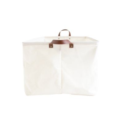 Panier à linge blanc avec anses effet cuir marron l.60 x H.30 x P.40 cm, Box & Beyond