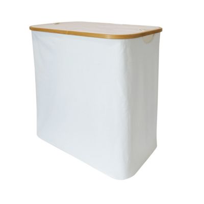 Panier à Linge 2 Compartiments 72L FIVMEN - Bambou Et Tissu Oxford - Beige - Pour Buanderie/Salle De Bain
