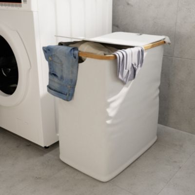 Panier à linge compartimenté et pliable beige et bambou, GoodHome Cervia