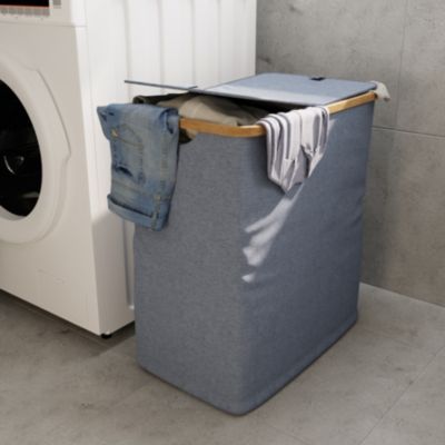 Panier à linge compartimenté et pliable gris et bambou, GoodHome Cervia