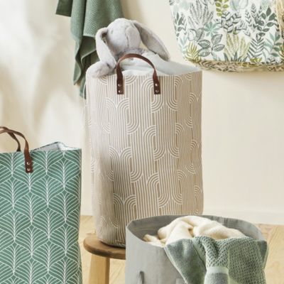 Panier à linge en polyester beige l. 36 x H. 56 cm Levasseur Archy