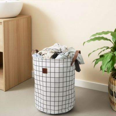 Panier à linge GoodHome Aetna capacité 50 litres coloris blanc et noir en polyester Ø38 x H.48 cm
