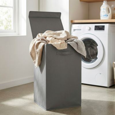 Panier à linge GoodHome Drina capacité 52 litres coloris gris en polyester et PP L.30 x l. 30 x H.58 cm