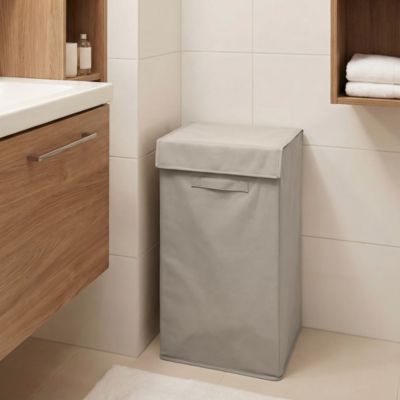 Panier à linge GoodHome Drina capacité 52 litres coloris taupe en polyester et PP L.30 x l. 30 x H.58 cm