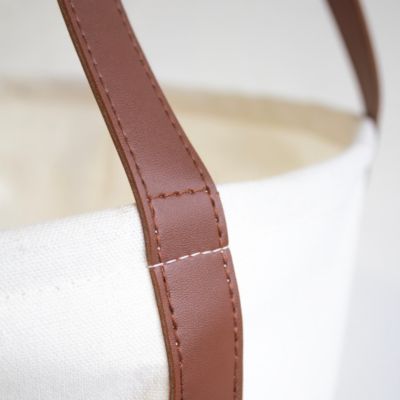 Panier à linge rond blanc avec anses effet cuir marron l.40 x H.60 x P.40 cm, Box & Beyond