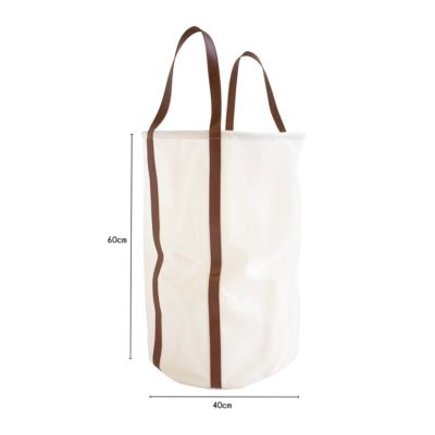 Panier à linge rond blanc avec anses effet cuir marron l.40 x H.60 x P.40 cm, Box & Beyond