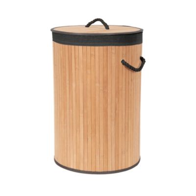 Panier à linge rond en bambou et noir avec couvercle l.40 x H.60 x P.40 cm Compactor