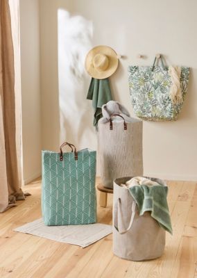 Panier à linge souple en tissu taupe l.35 x H.50 cm, Future Home Lisa